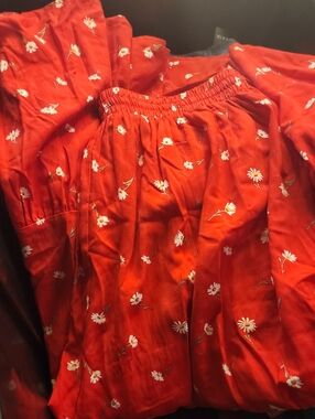 Red floral skirt